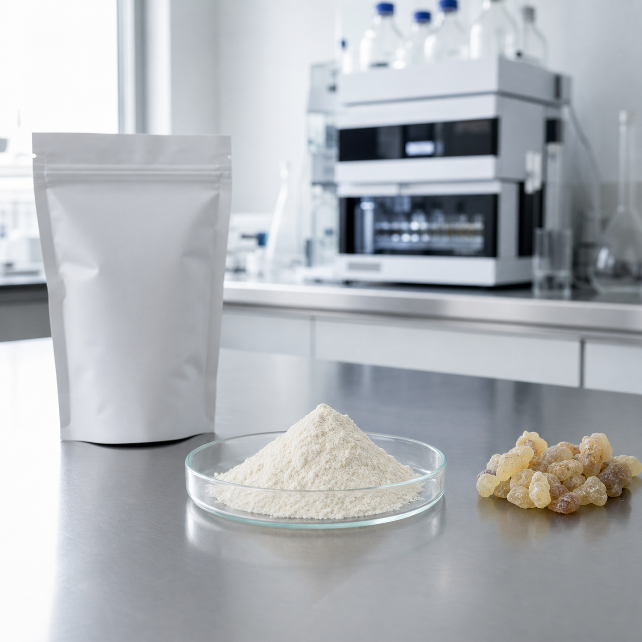 Boswellia extract powder quality-control sample with analytical equipment