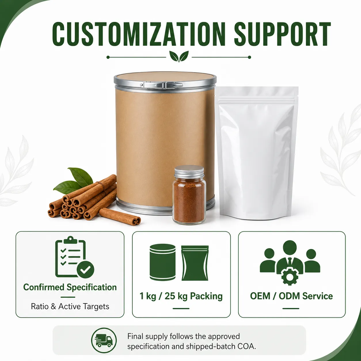 Ceylon cinnamon extract specification packaging and OEM ODM options