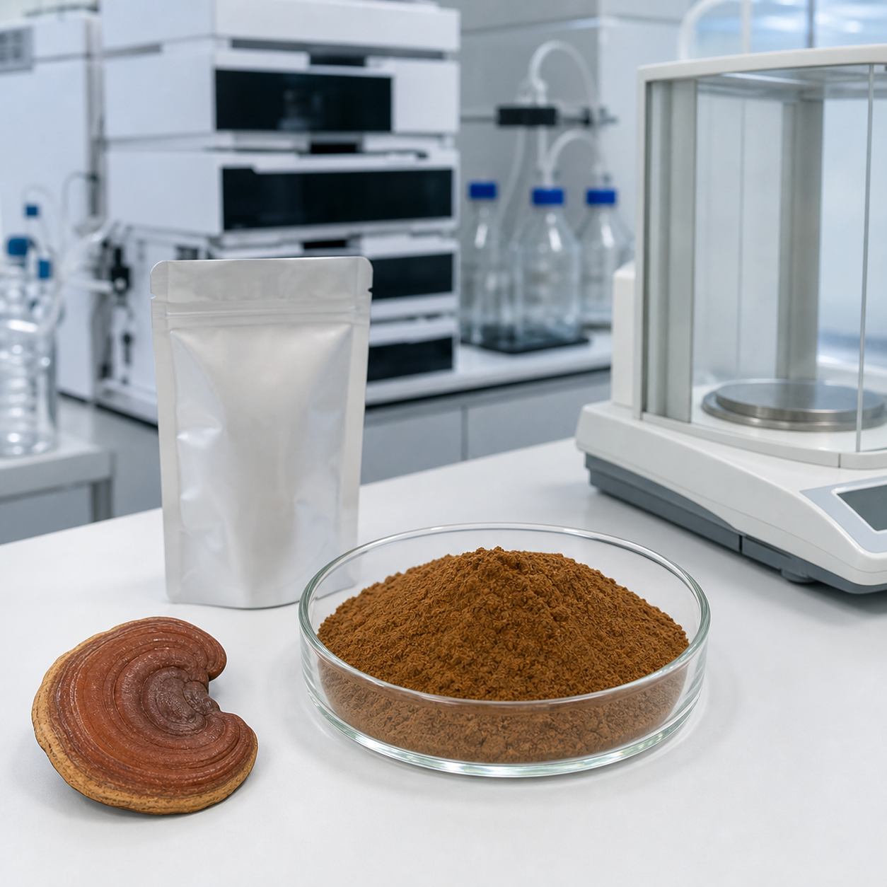 Ganoderma lucidum extract powder quality-control sample with analytical equipment
