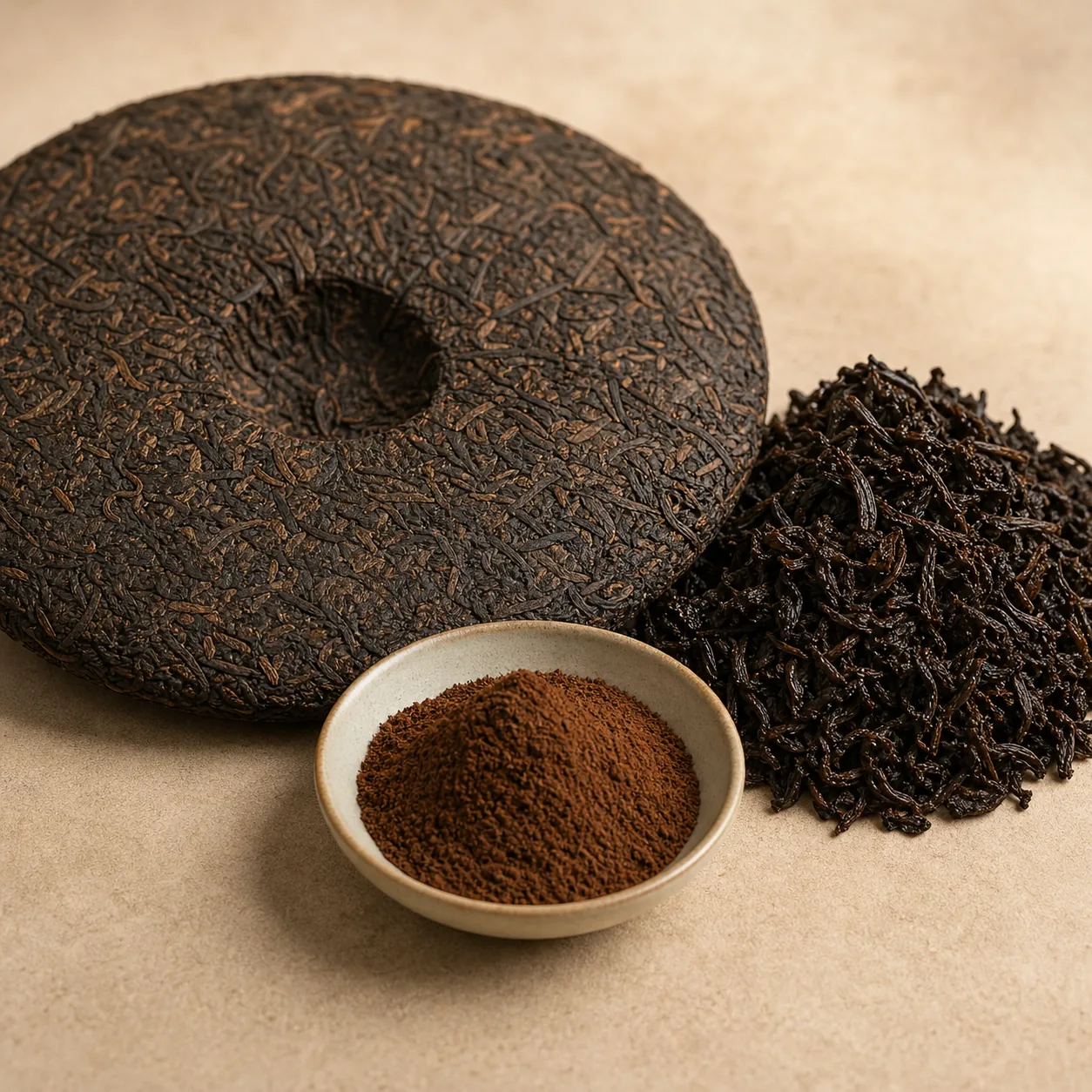 Pu-erh Tea Extract Powder raw material and product form