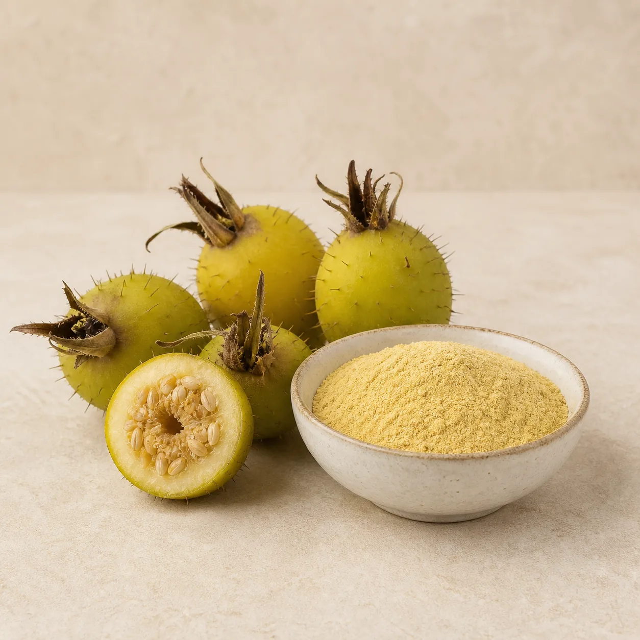 Rosa roxburghii fruit with pale yellow fruit powder
