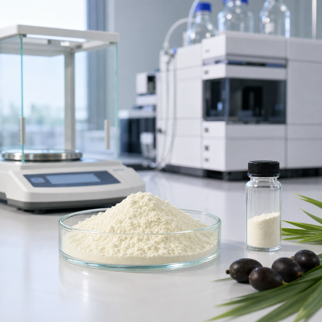 Saw palmetto extract powder quality-control sample with analytical equipment