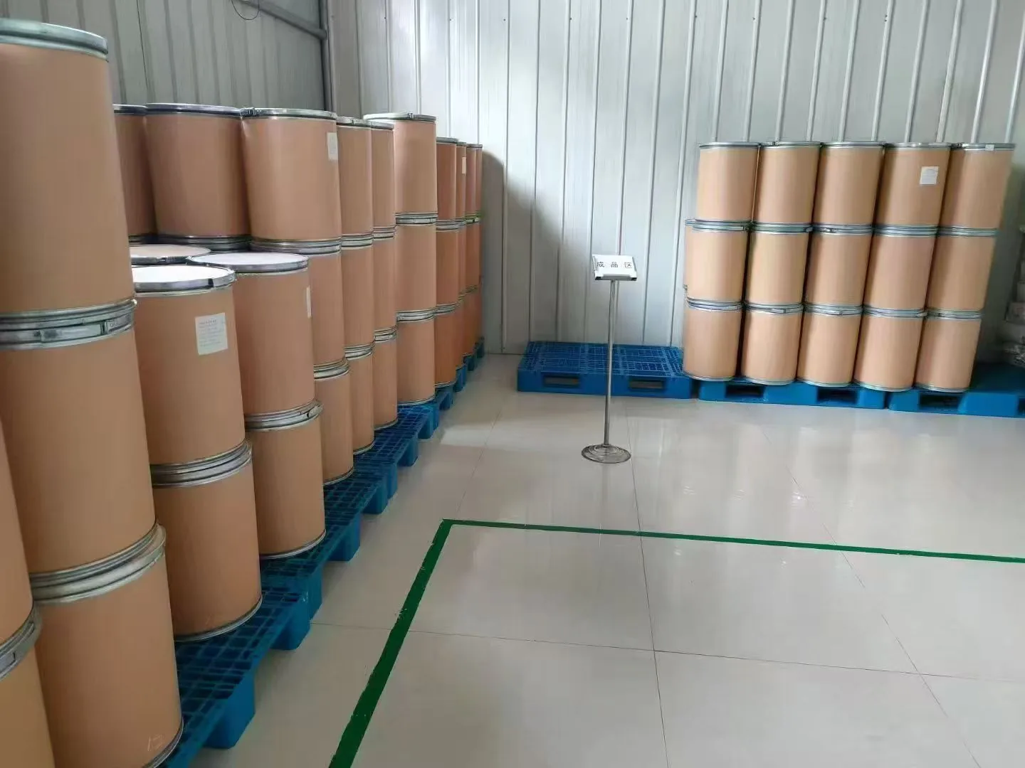 LongBio finished goods warehouse with fibre drums