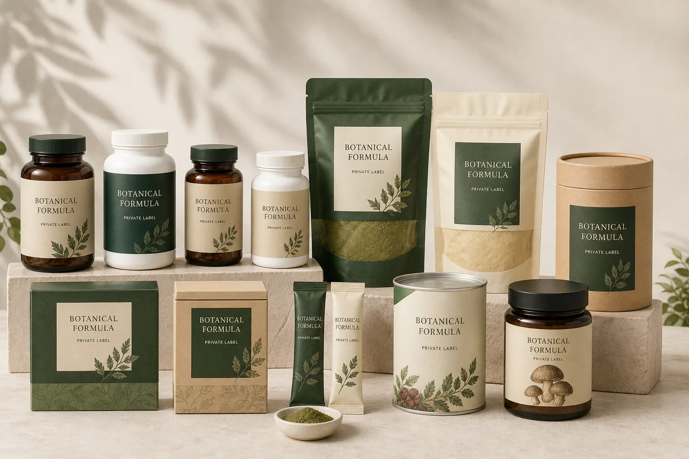 Private label botanical supplement product portfolio concept