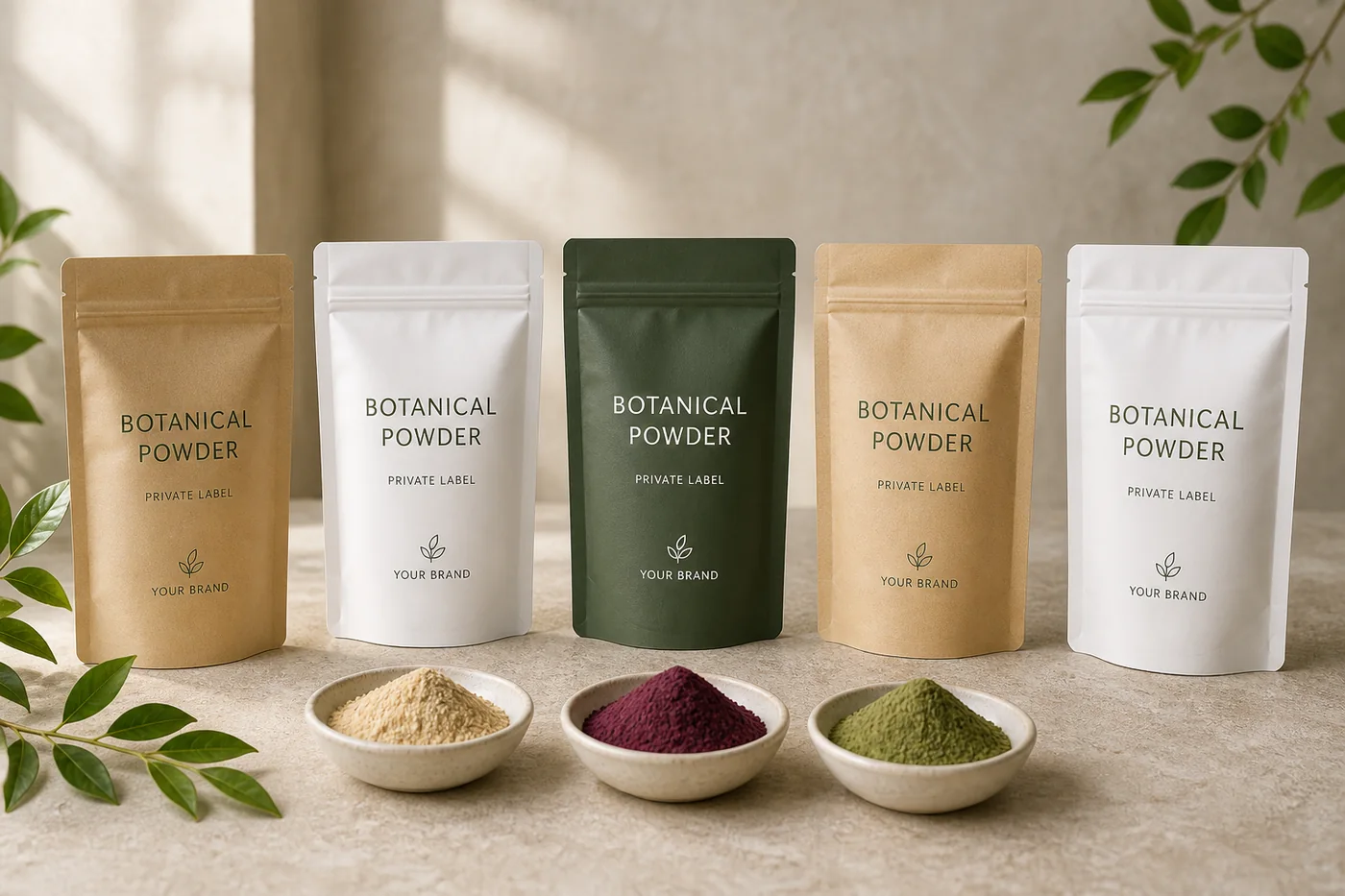 Private label botanical powder stand-up pouch concept