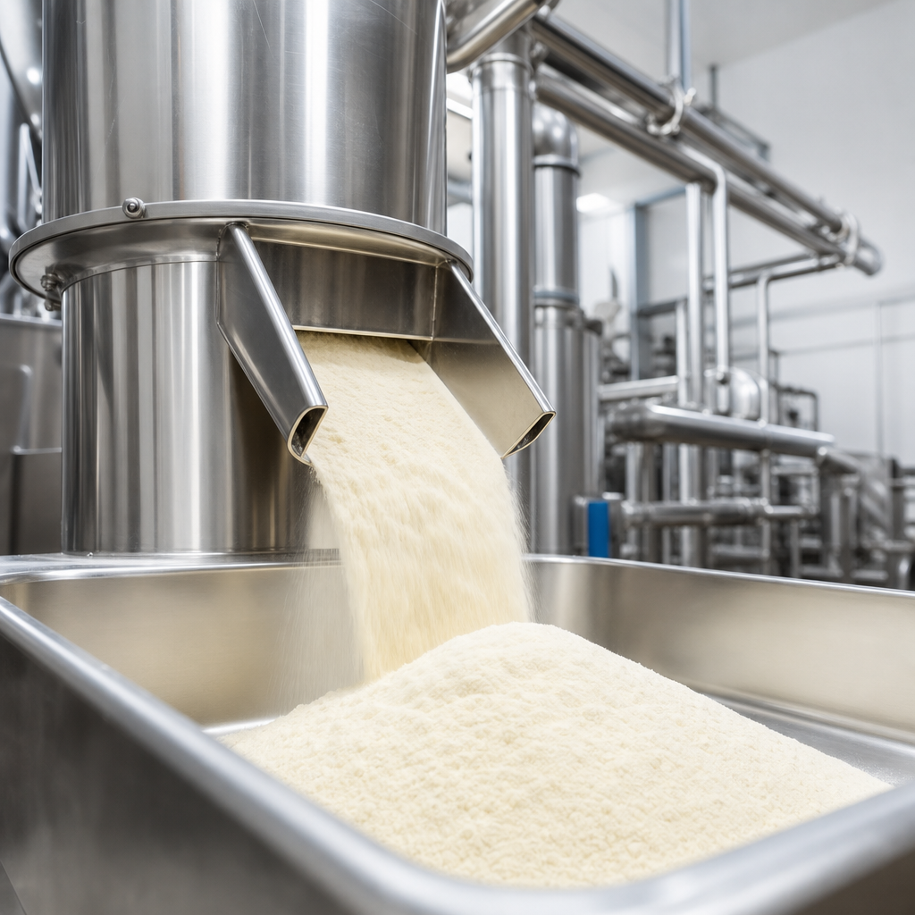 Stainless steel chute feeding cream bovine bone collagen peptide powder