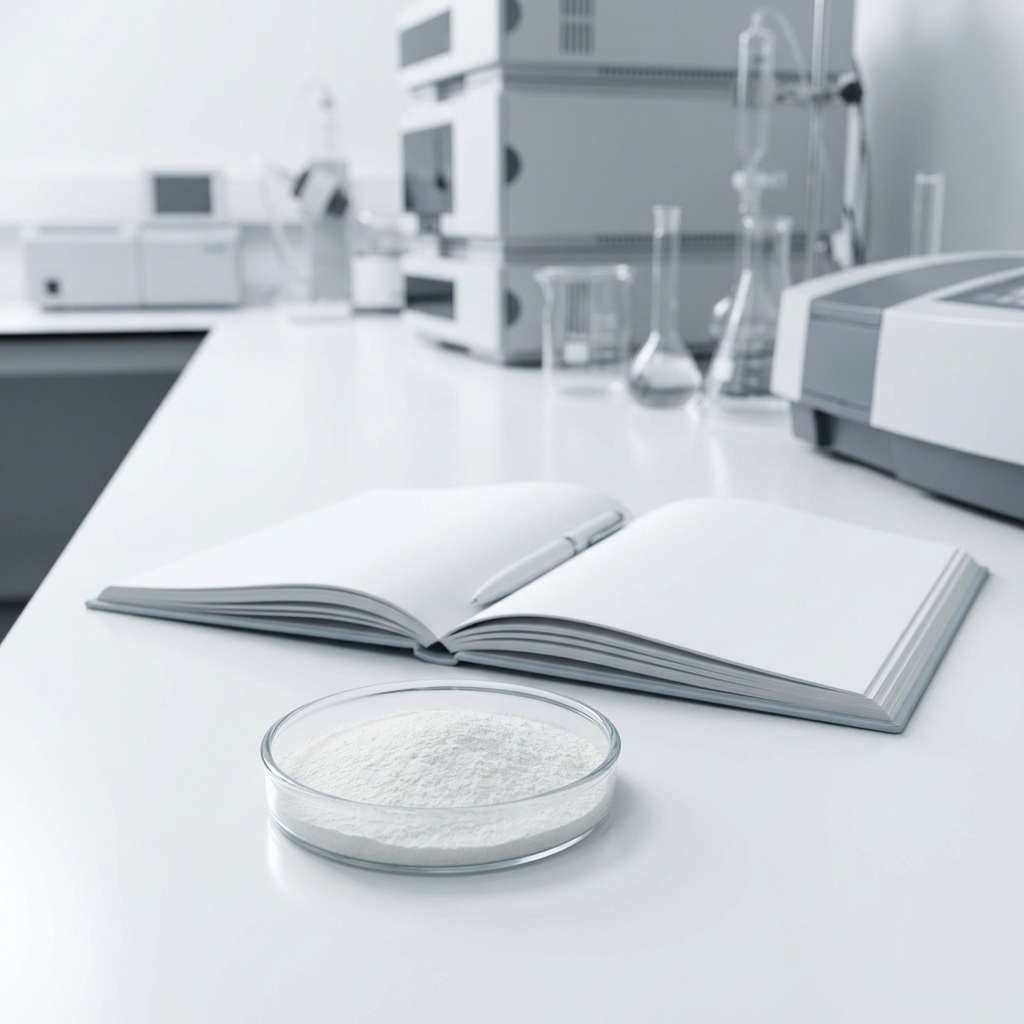 Quality-control laboratory testing fine white collagen peptide grade A+ powder