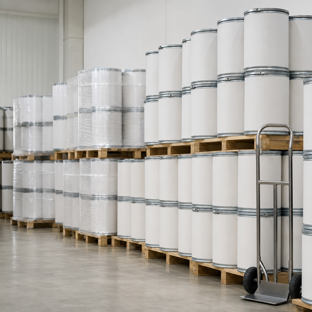 Warehouse storage of collagen peptide in fibre drums