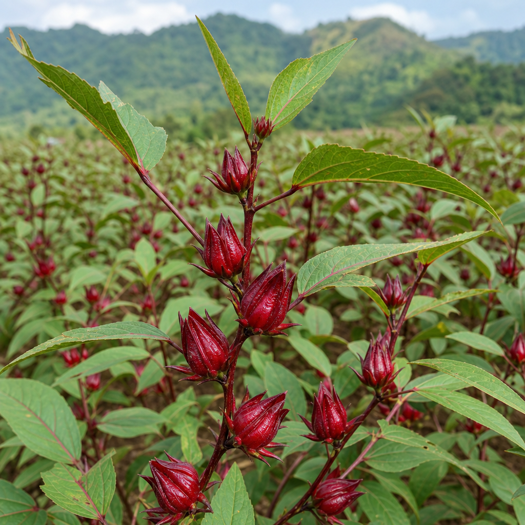 Hibiscus sabdariffa roselle plants at origin