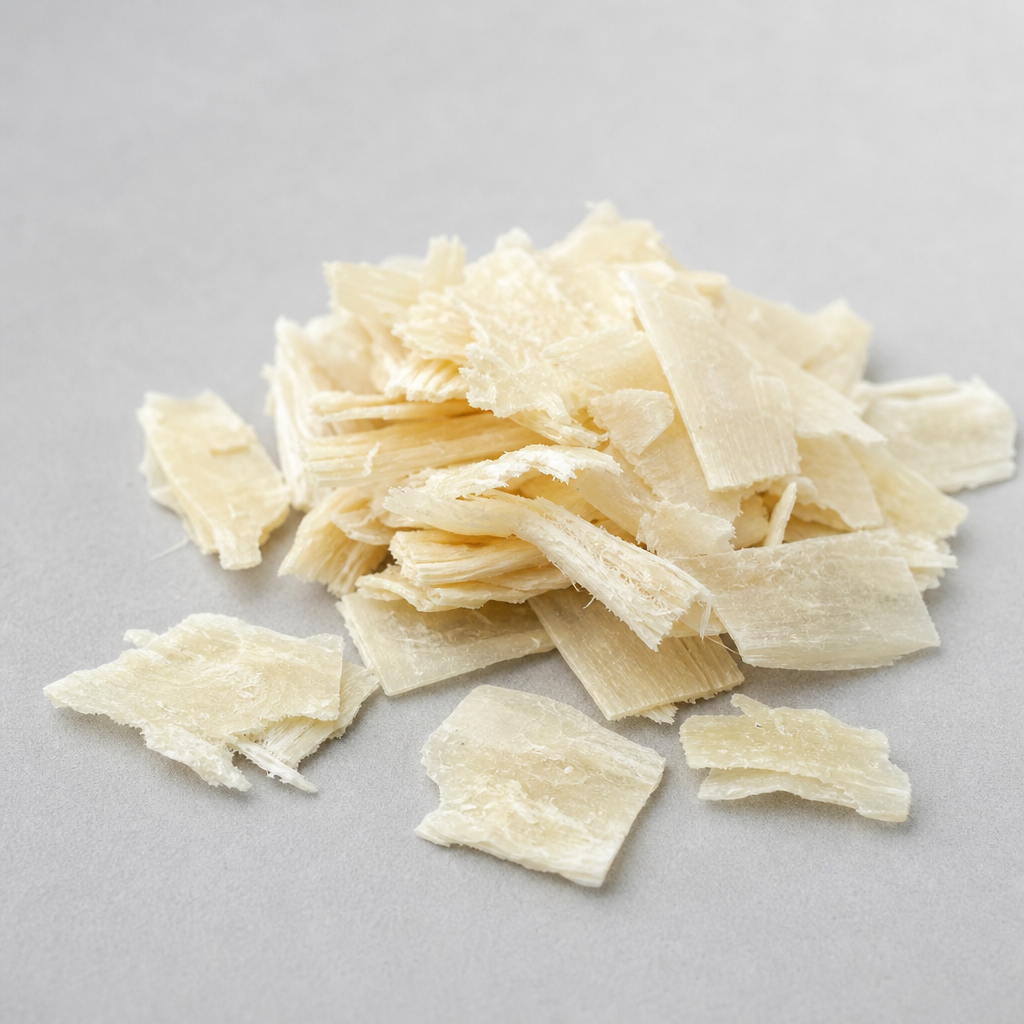 Dried yak bone collagen flakes and fibrous shards as raw material