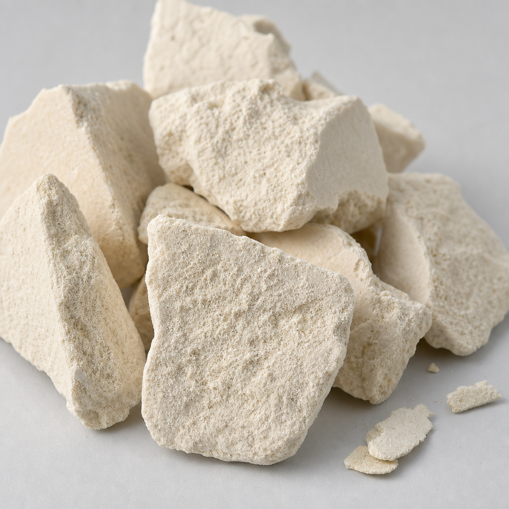 Dried yak brain marrow raw material chunks on a neutral surface