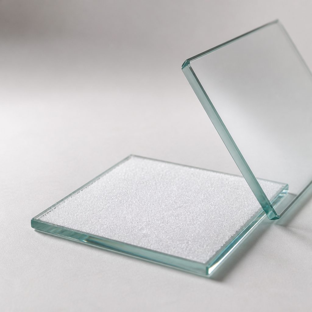 Ambroxide powder on a glass plate with a second plate leaning against it