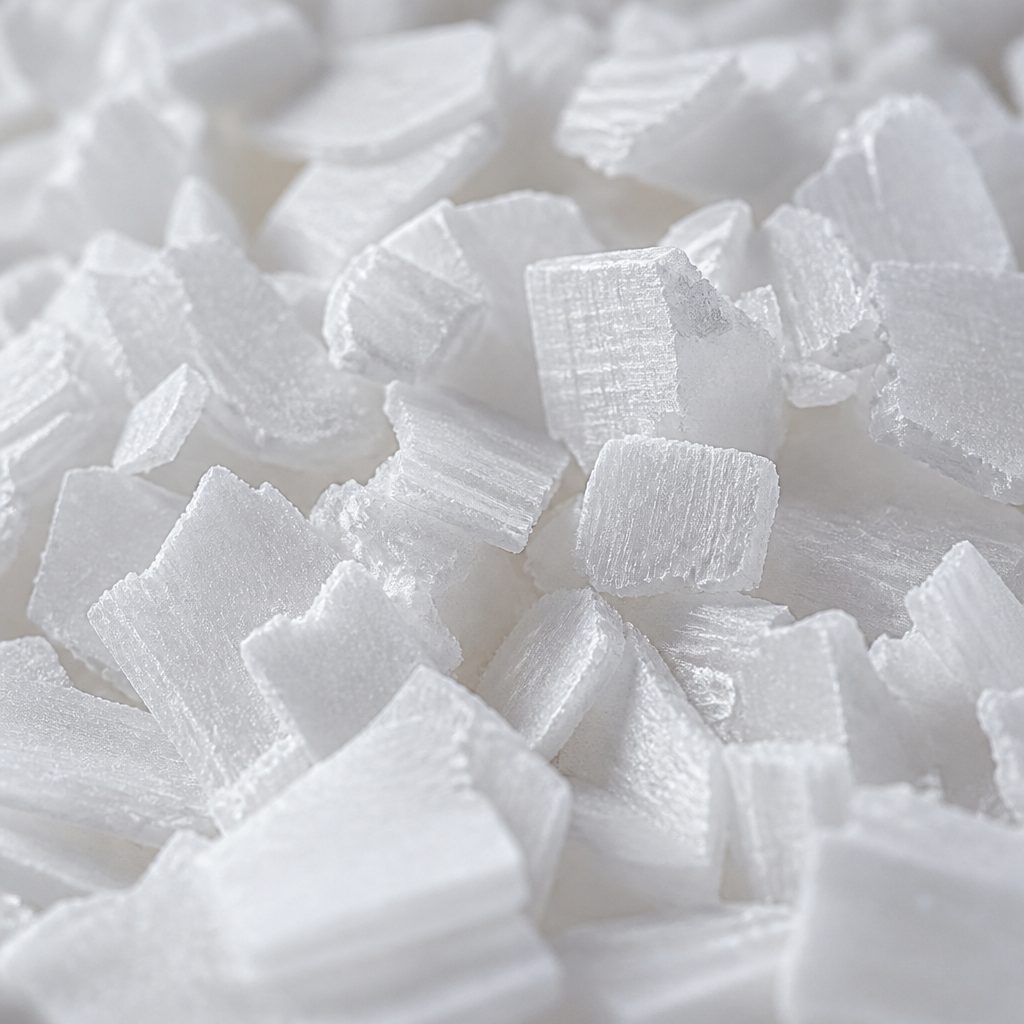 White plate-like ambroxide crystals close-up