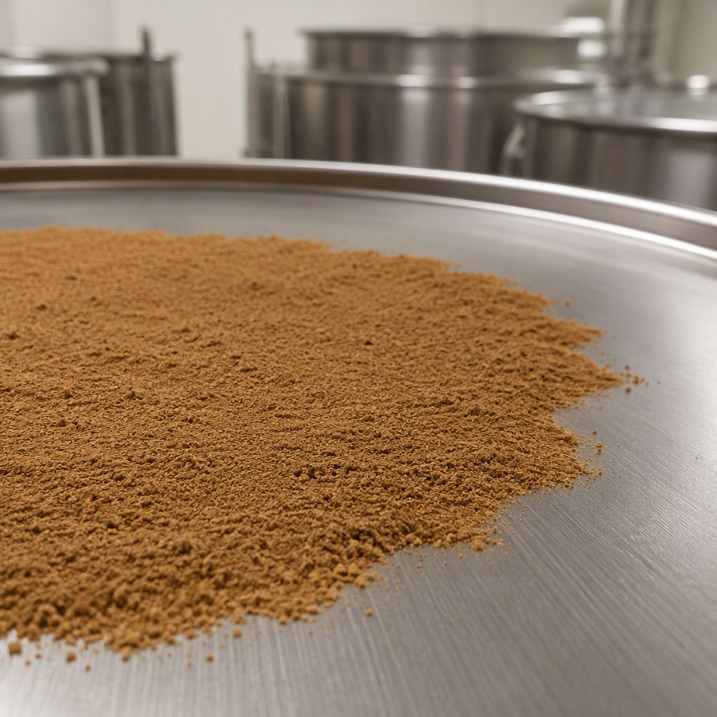 Areca seed extract powder on a stainless steel drum top