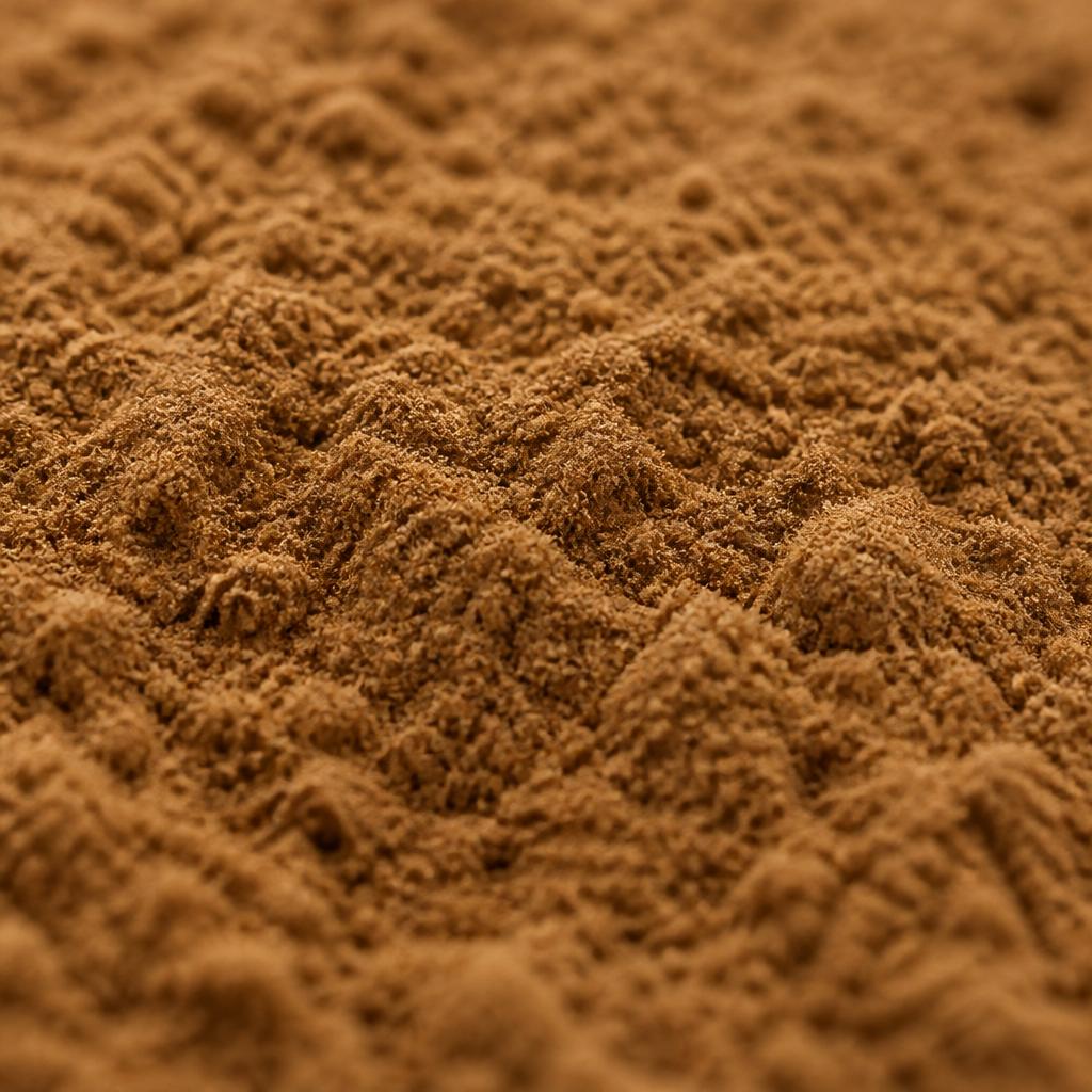 Warm mid brown areca seed extract powder texture close-up