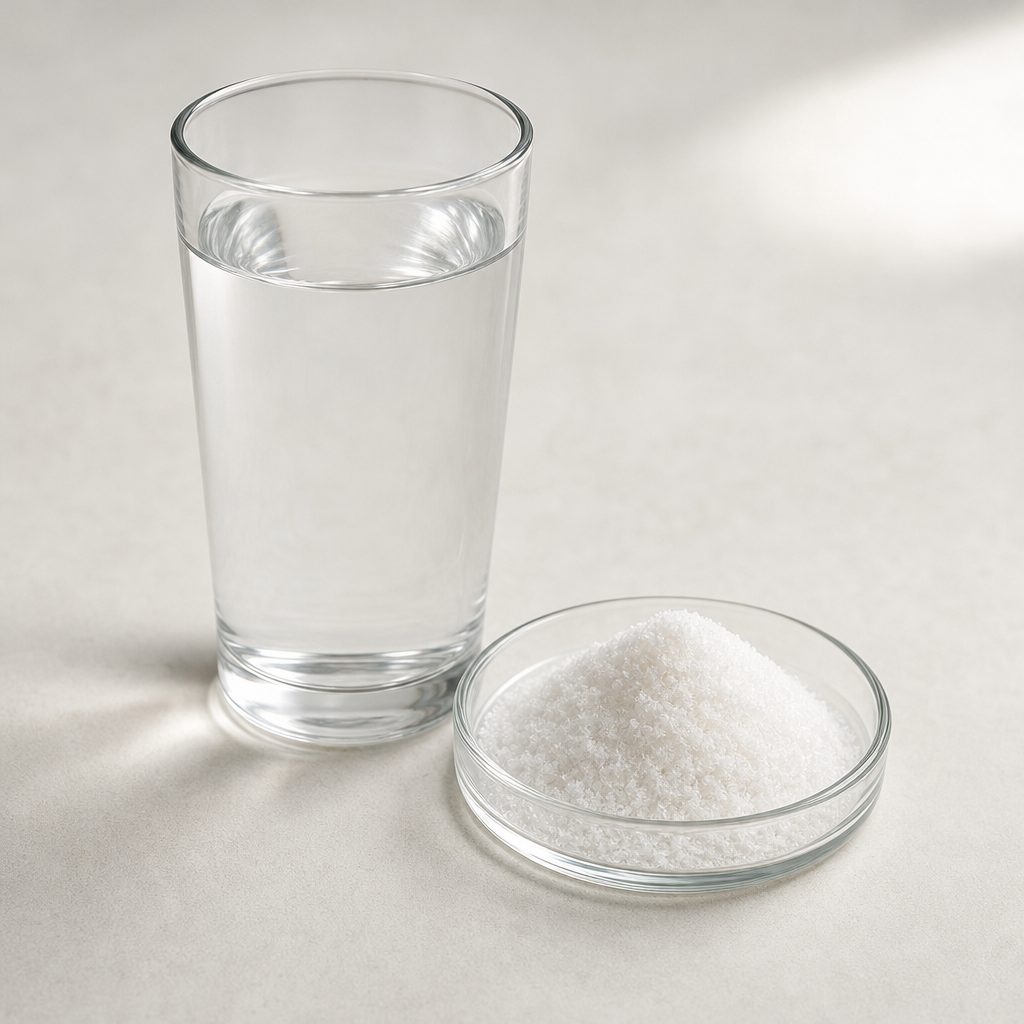 Astragaloside IV powder beside a glass of still water