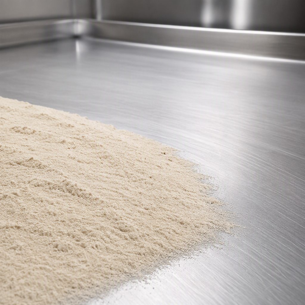 Canavalia seed extract powder swept across a stainless steel tray