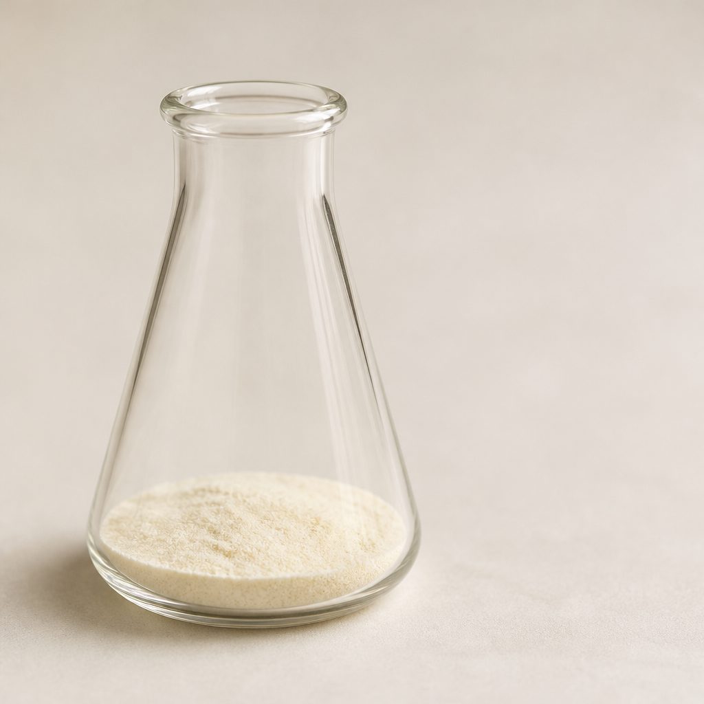 Ceramide powder settled in a glass conical flask