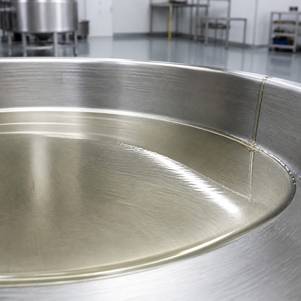 Cinnamaldehyde as a shallow reflective pool in a stainless steel pan