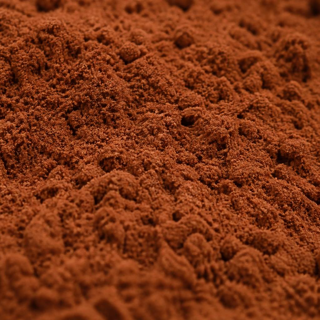 Mid reddish-brown cinnamon extract powder texture close-up