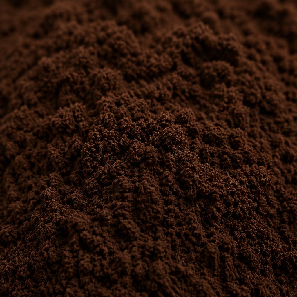 Deep dark brown cistanche extract powder texture close-up