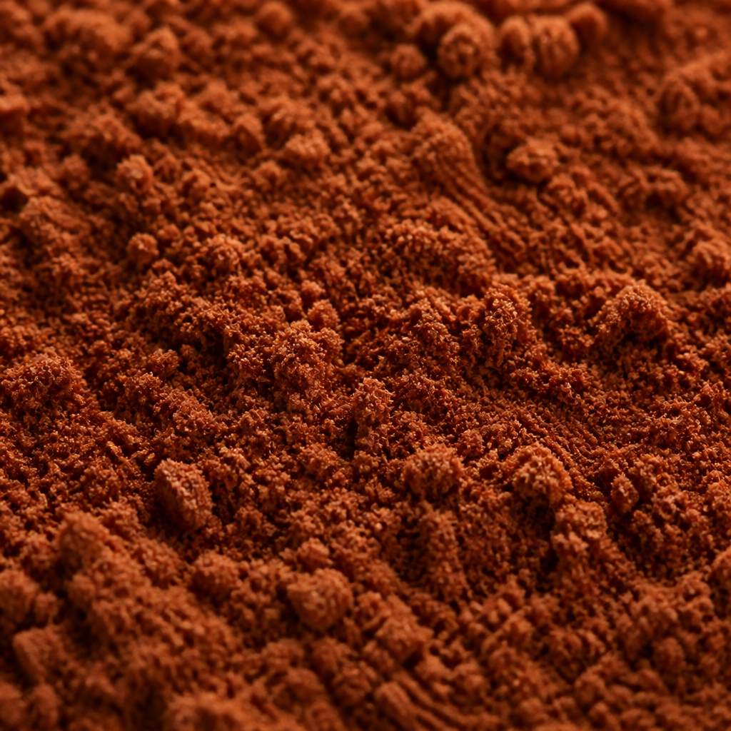 Dark red to orange-brown crocetin powder texture close-up