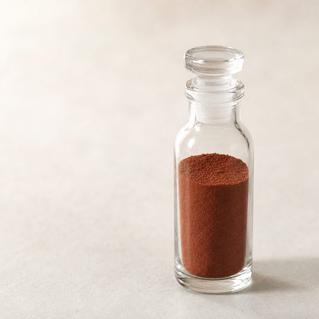 Cynomorium extract powder in a narrow-neck glass bottle with a glass stopper