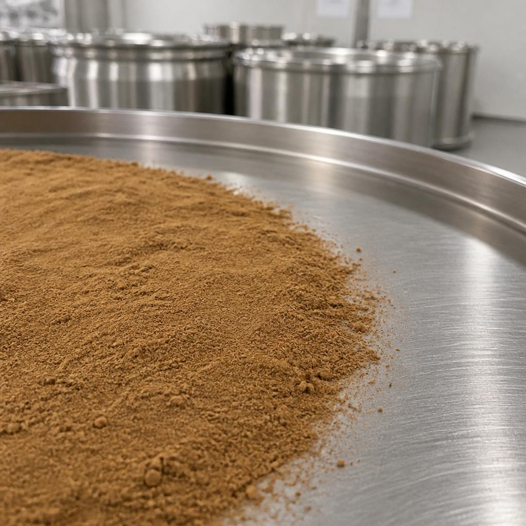 Dichroa root extract powder on a stainless steel drum top
