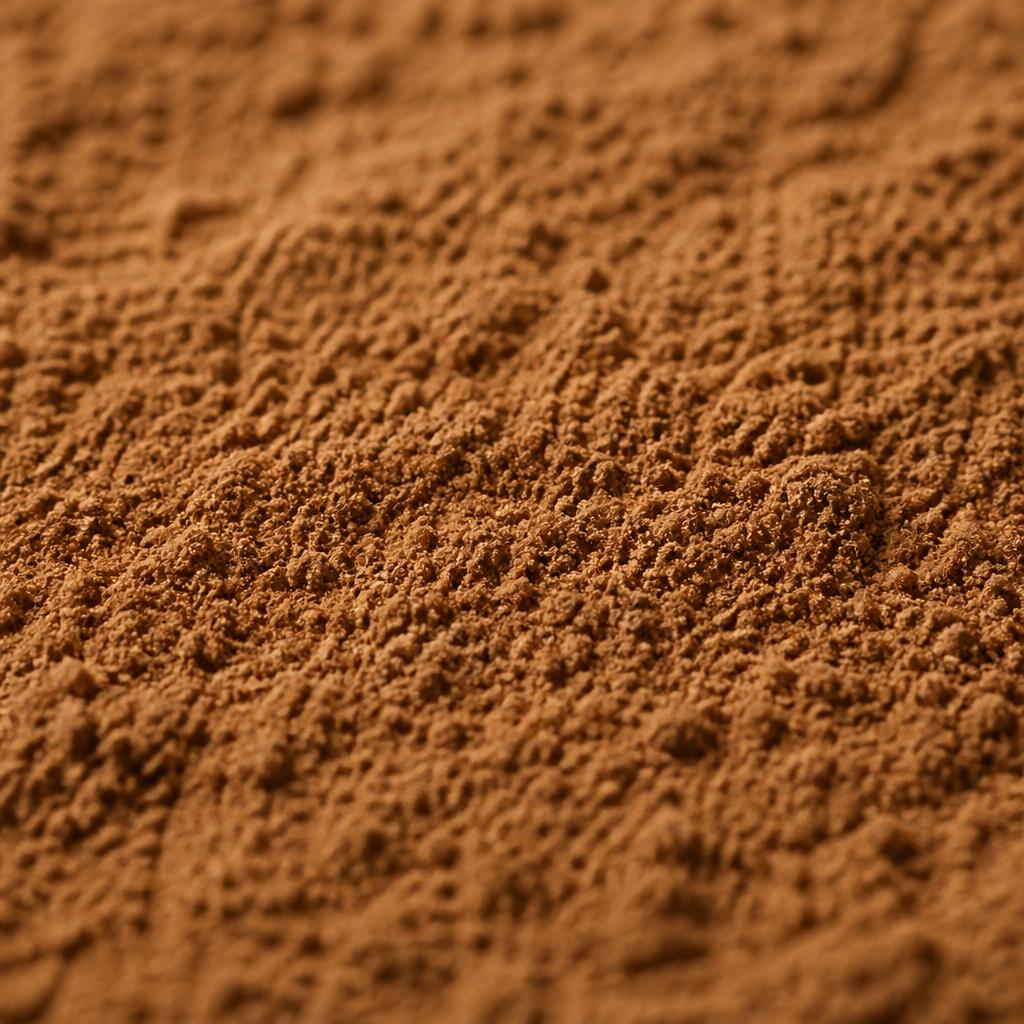 Plain warm mid brown dichroa root extract powder texture close-up