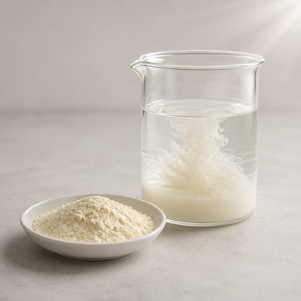 Lecithin powder forming a milky emulsion in water