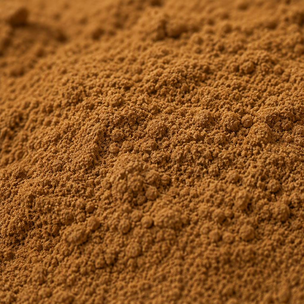 Plain warm mid brown fried malt extract powder close-up