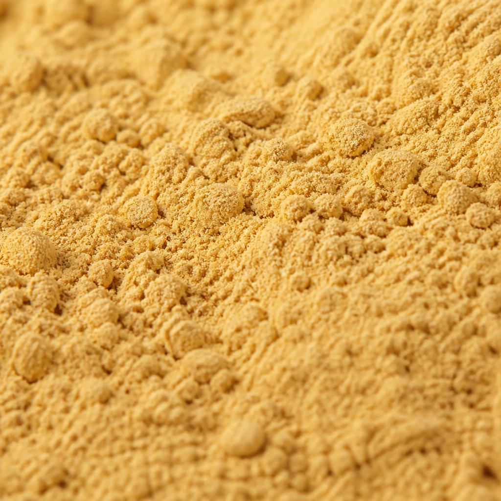 Pale yellow to light brown gingerols powder texture close-up