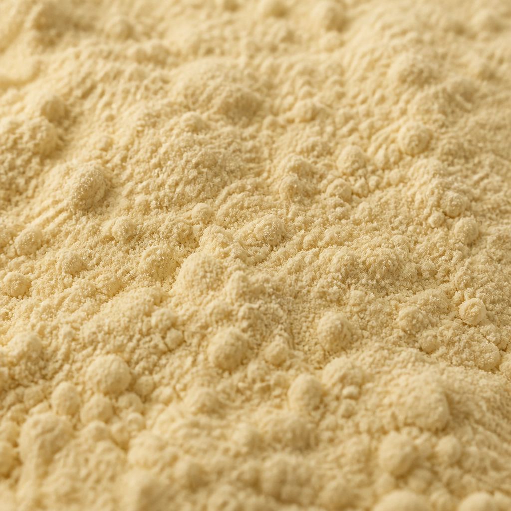 Pale yellow-beige glucoraphanin powder texture close-up