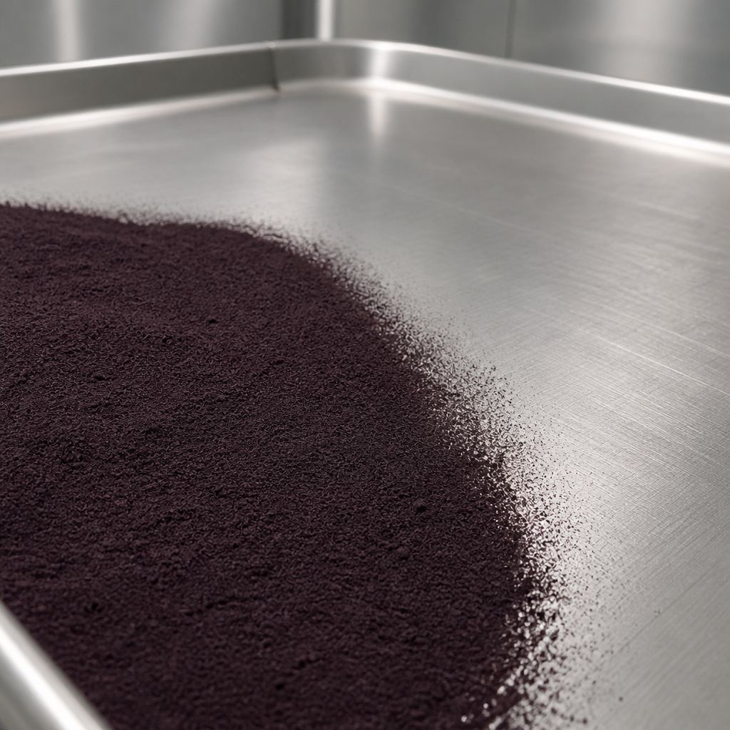 Hypericin powder swept across a stainless steel tray