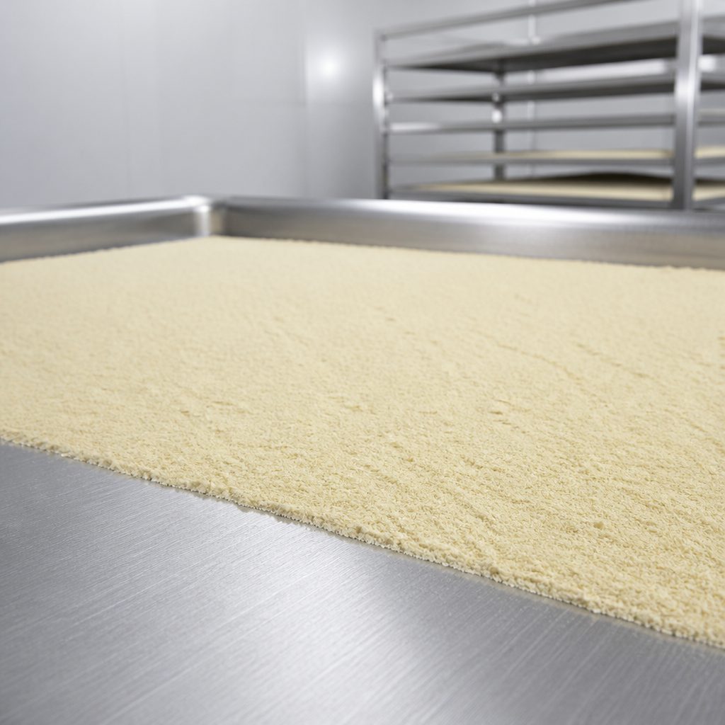 Icariin powder bed on a stainless steel drying tray