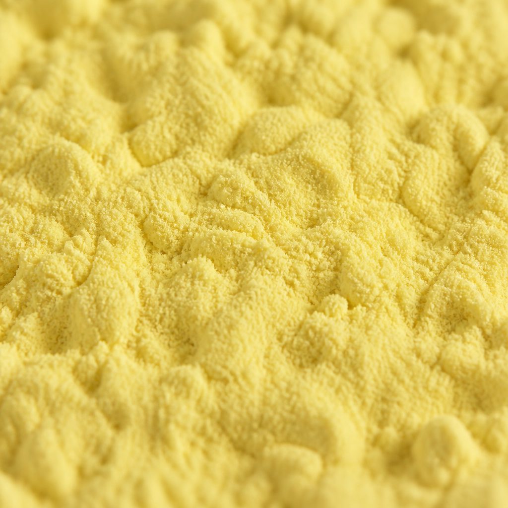 Pale yellow icariin powder texture close-up