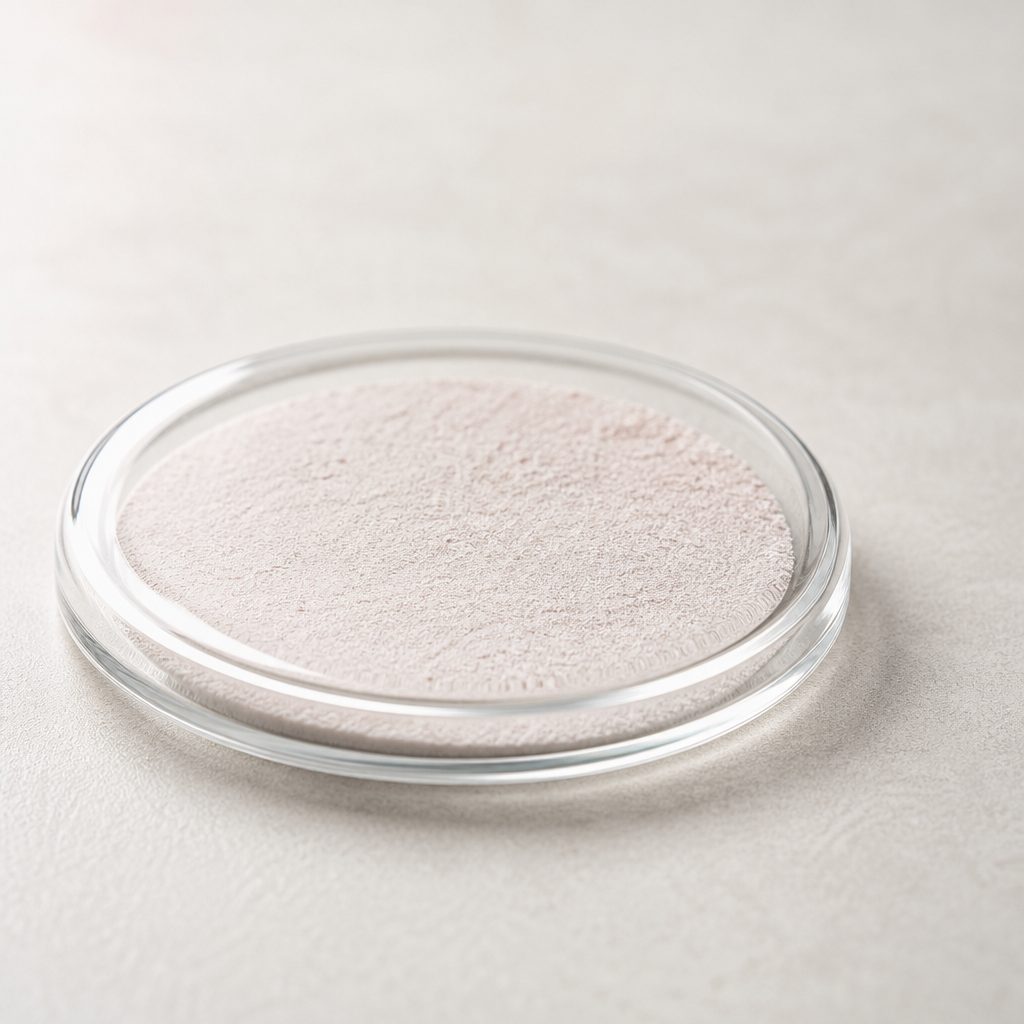 Lactoferrin powder on a flat glass petri dish lid