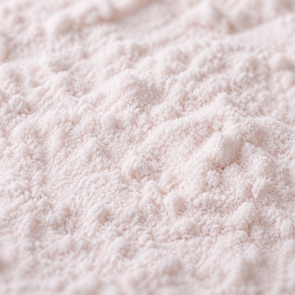 Off-white lactoferrin powder with a faint pink blush texture close-up