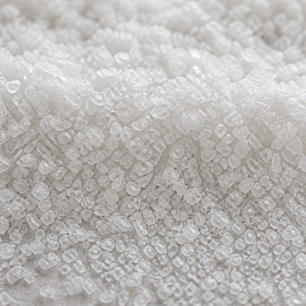 Fine white phillyrin micro-crystals with small plate faces, macro texture