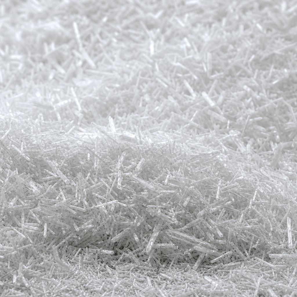 Fine needle-like white sclareol crystals, macro texture