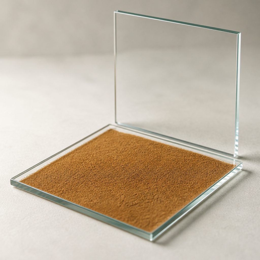 Yucca extract powder on a glass square plate with an upright plate behind