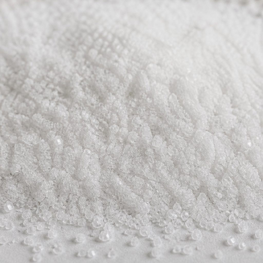 Very fine densely packed white zinc L-carnosine crystals, macro texture